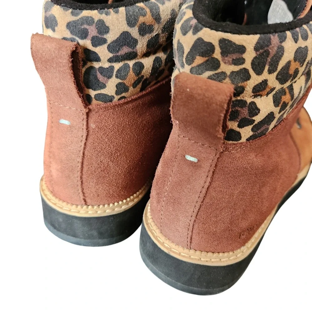TOMS brown & leopard lace up leather combat ankle boots 9 Gorpcore‎